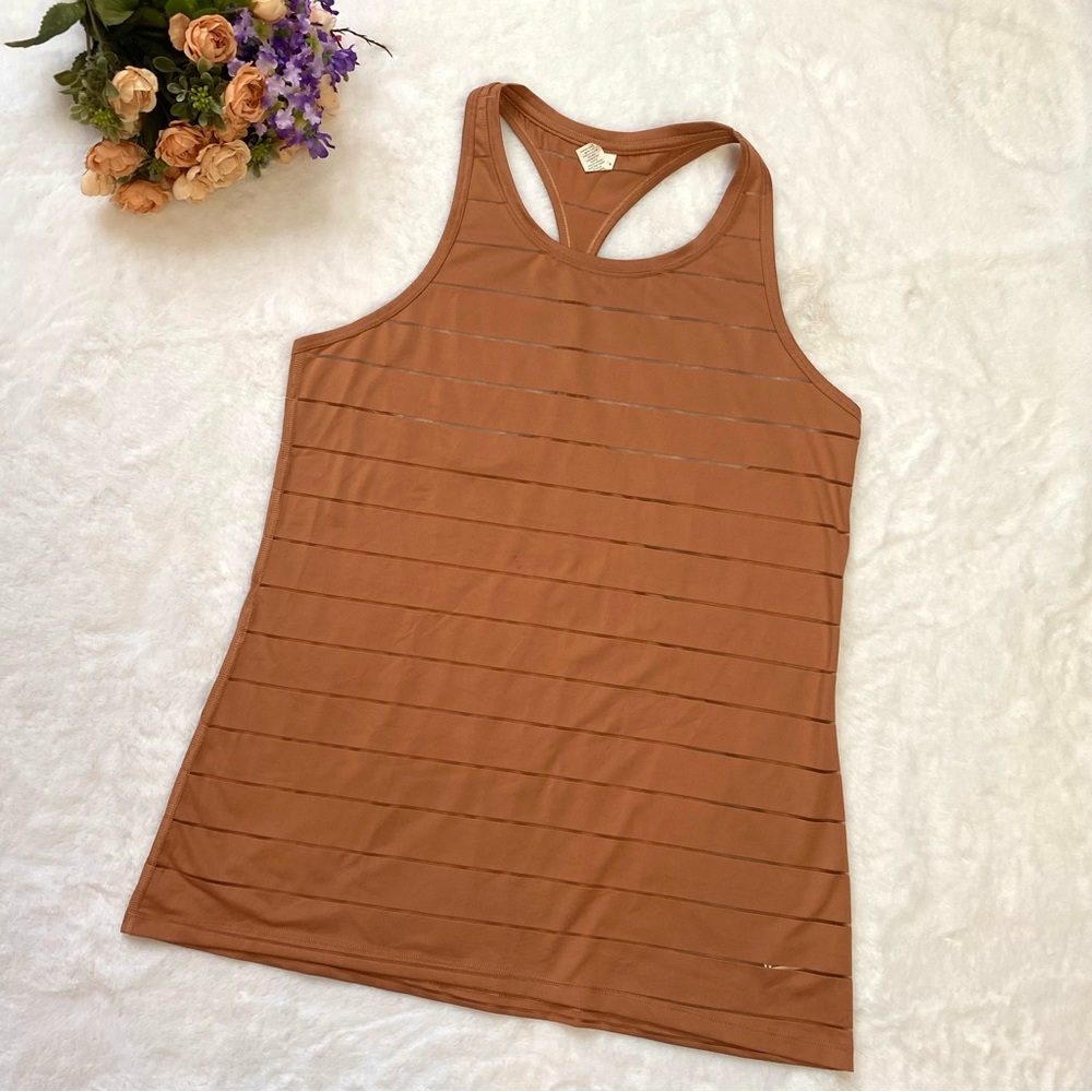 Athleta Burnt Amber Orange Mesh Striped Racerback Tank Top